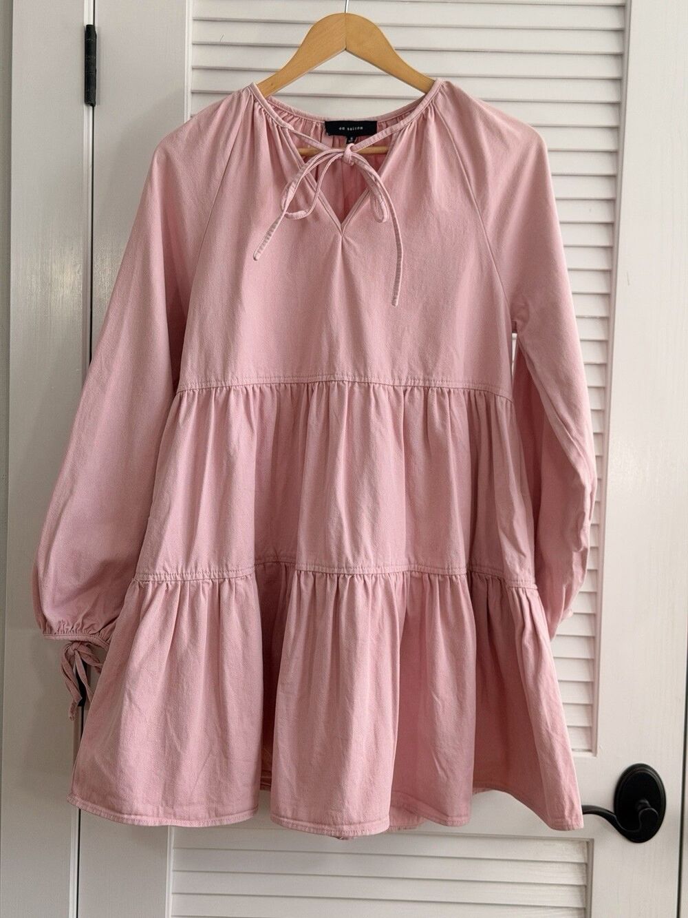 En Saison Pink Tiered Babydoll Mini Dress Small 100% Cotton Boho Cottagecore